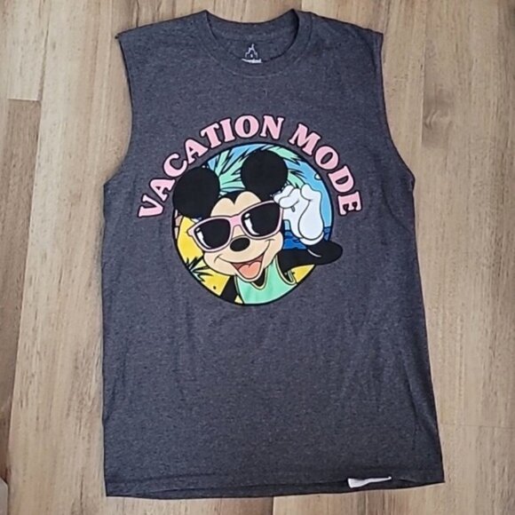 Disney Parks Hanes Mickey Mouse Vacation Mode Sleeveless Tank Tee Small Grey - Picture 1 of 5